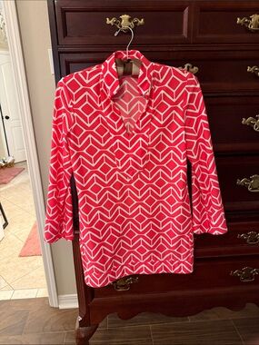 Jude Connolly Geo Print Orange V-Neck Tunic Top
